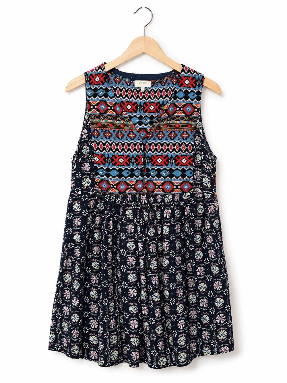 Umgee Navy Sleeveless Embroidered Boho Top